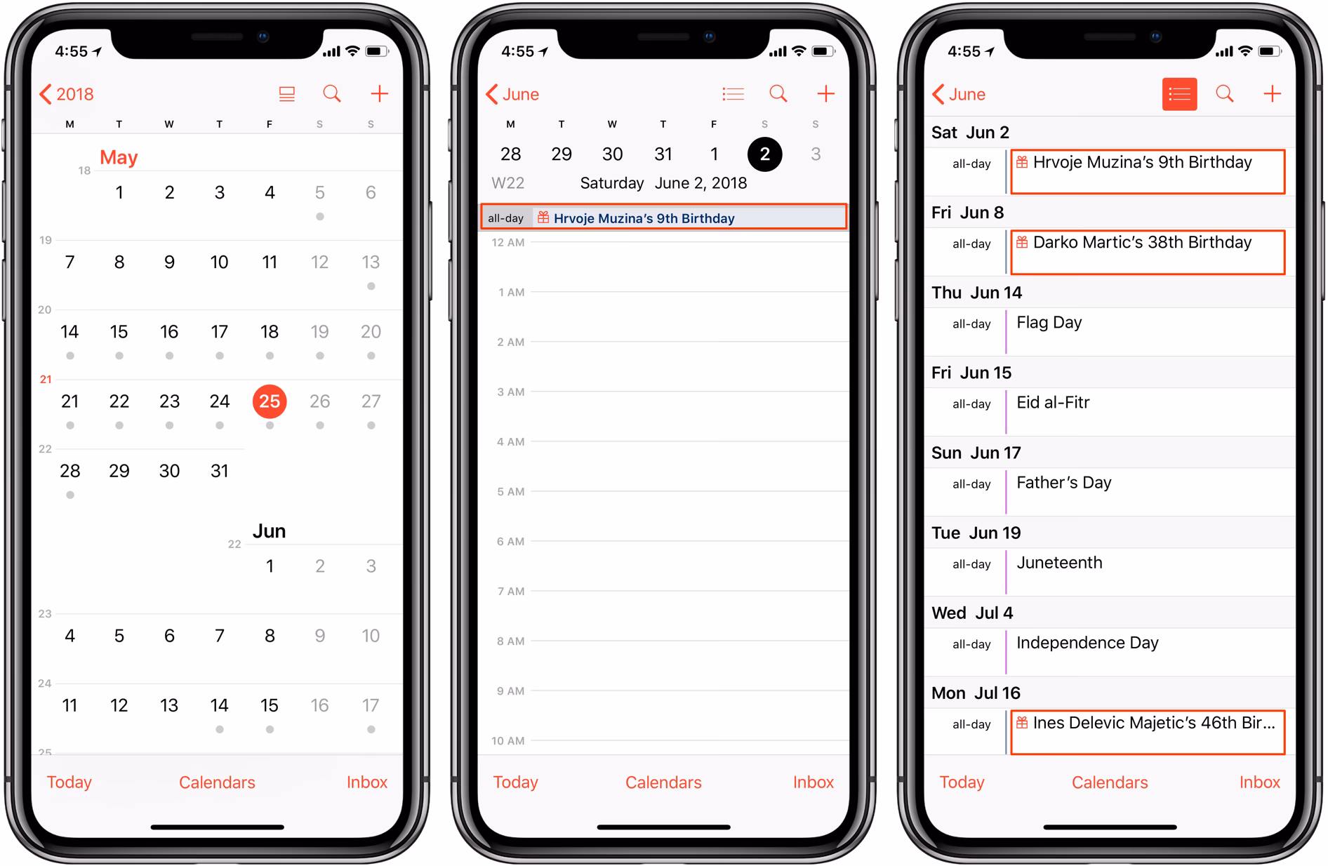 How do I show or hide a birthday calendar on iPhone?