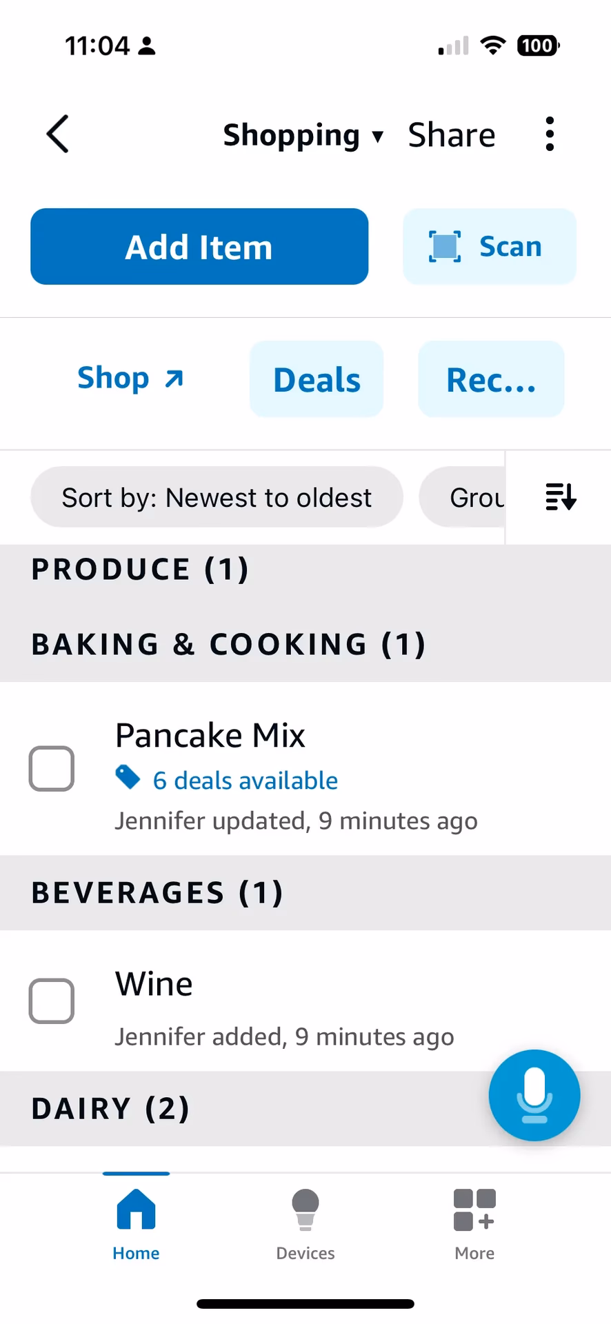 How do I find the Alexa shopping list on my iPhone?