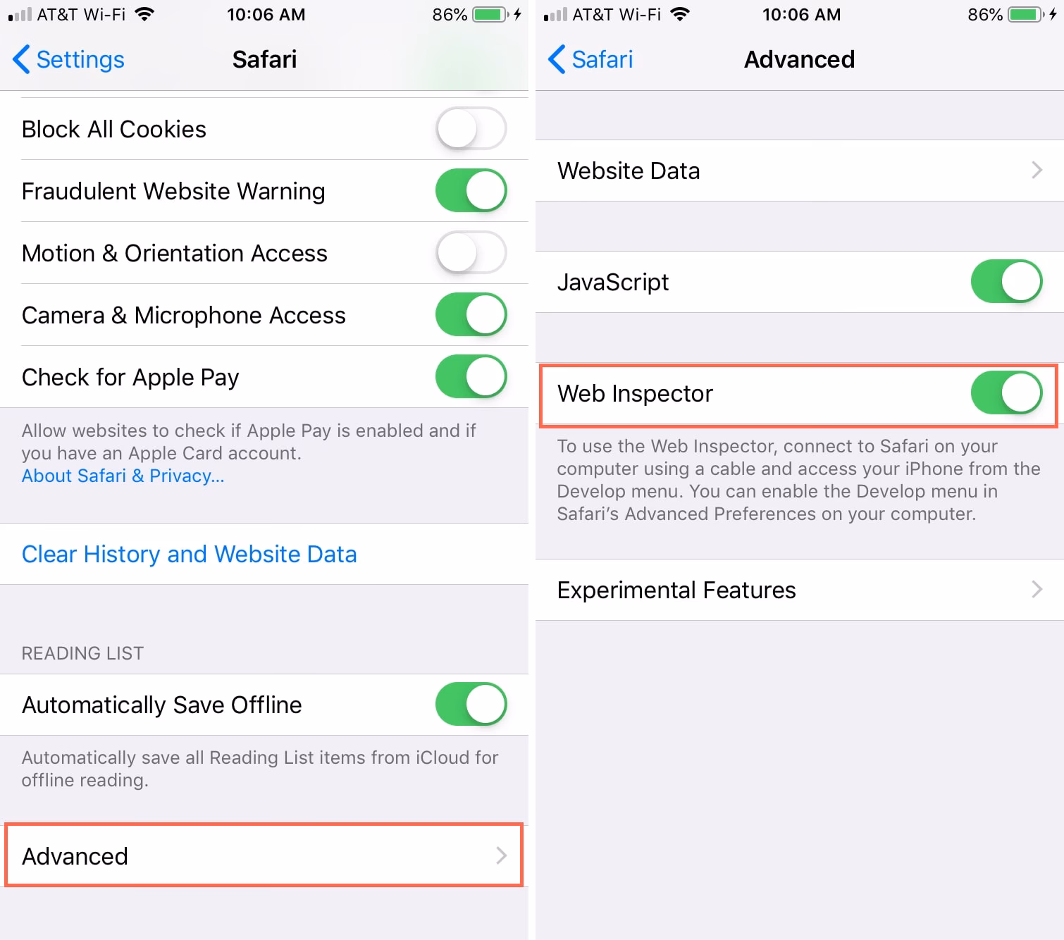 Does IOS have a Web Inspector?