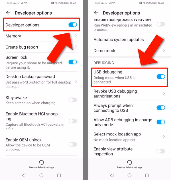 How do I enable ADB debugging on a Huawei Device?