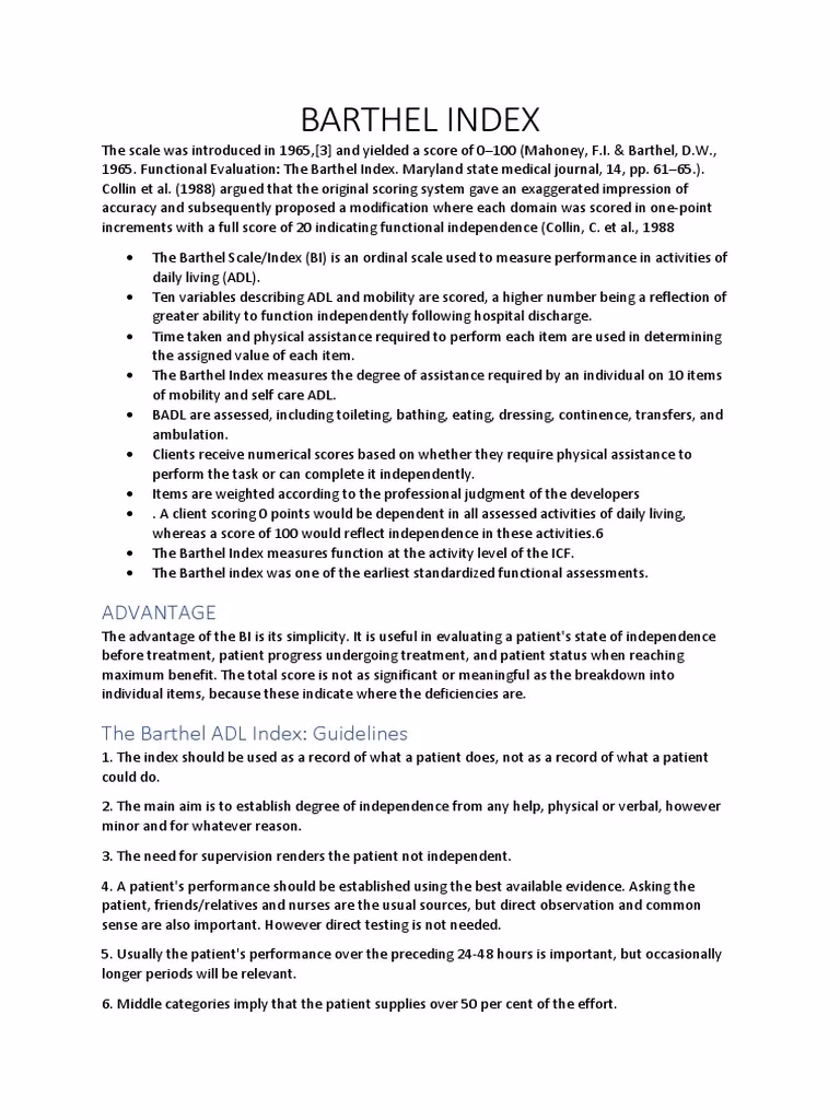 What activities are assessed by the Barthel index?