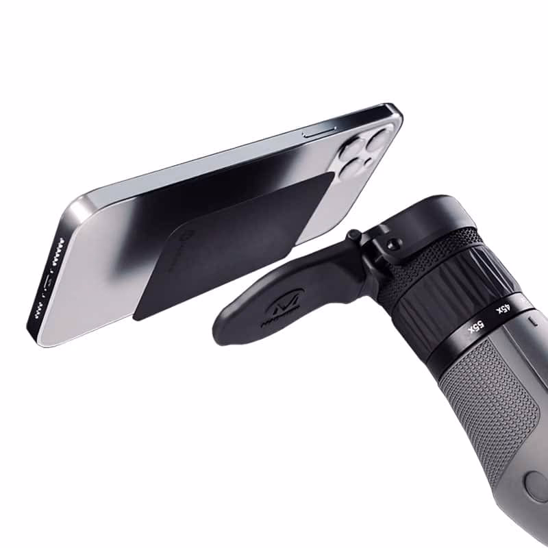 How do I attach a cell phone to a spotting scope?
