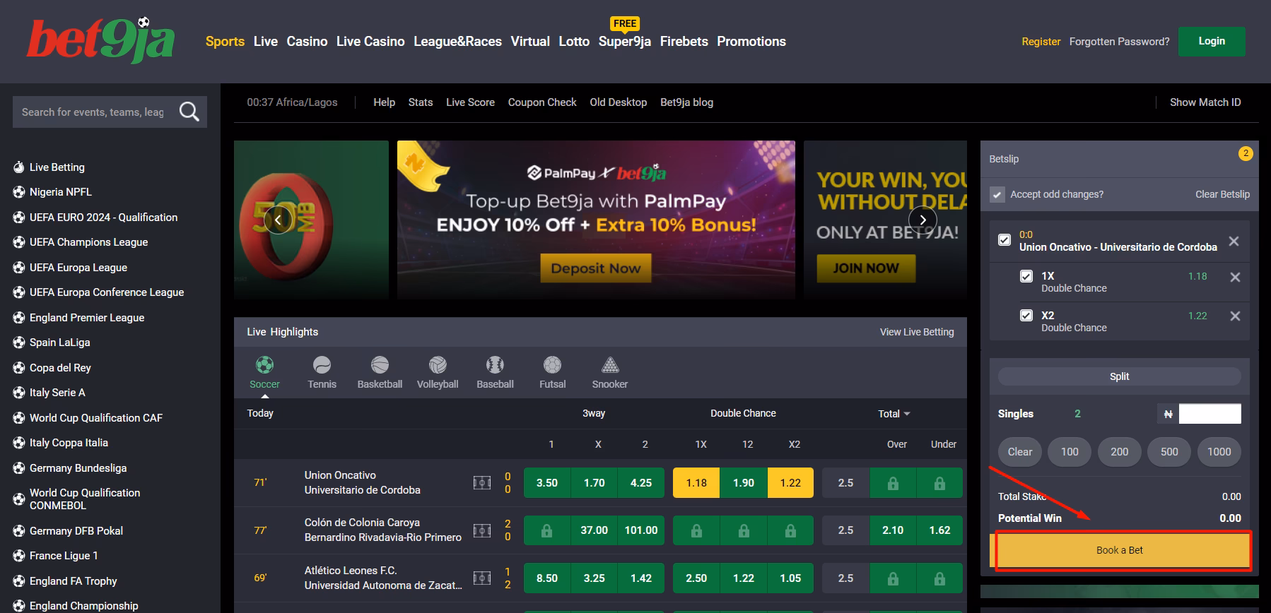 How to place a bet on Bet9ja Mobile Lite?