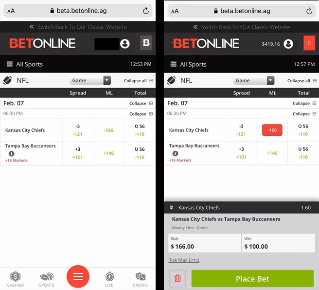 How do I use BetOnline on my mobile device?