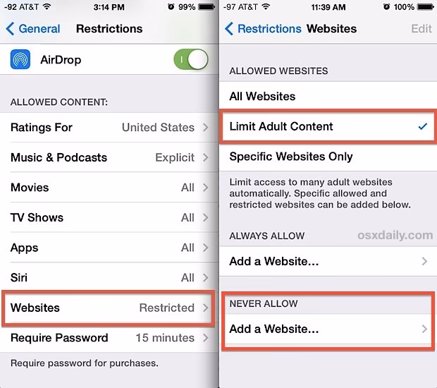 How do I block websites on my iPhone?