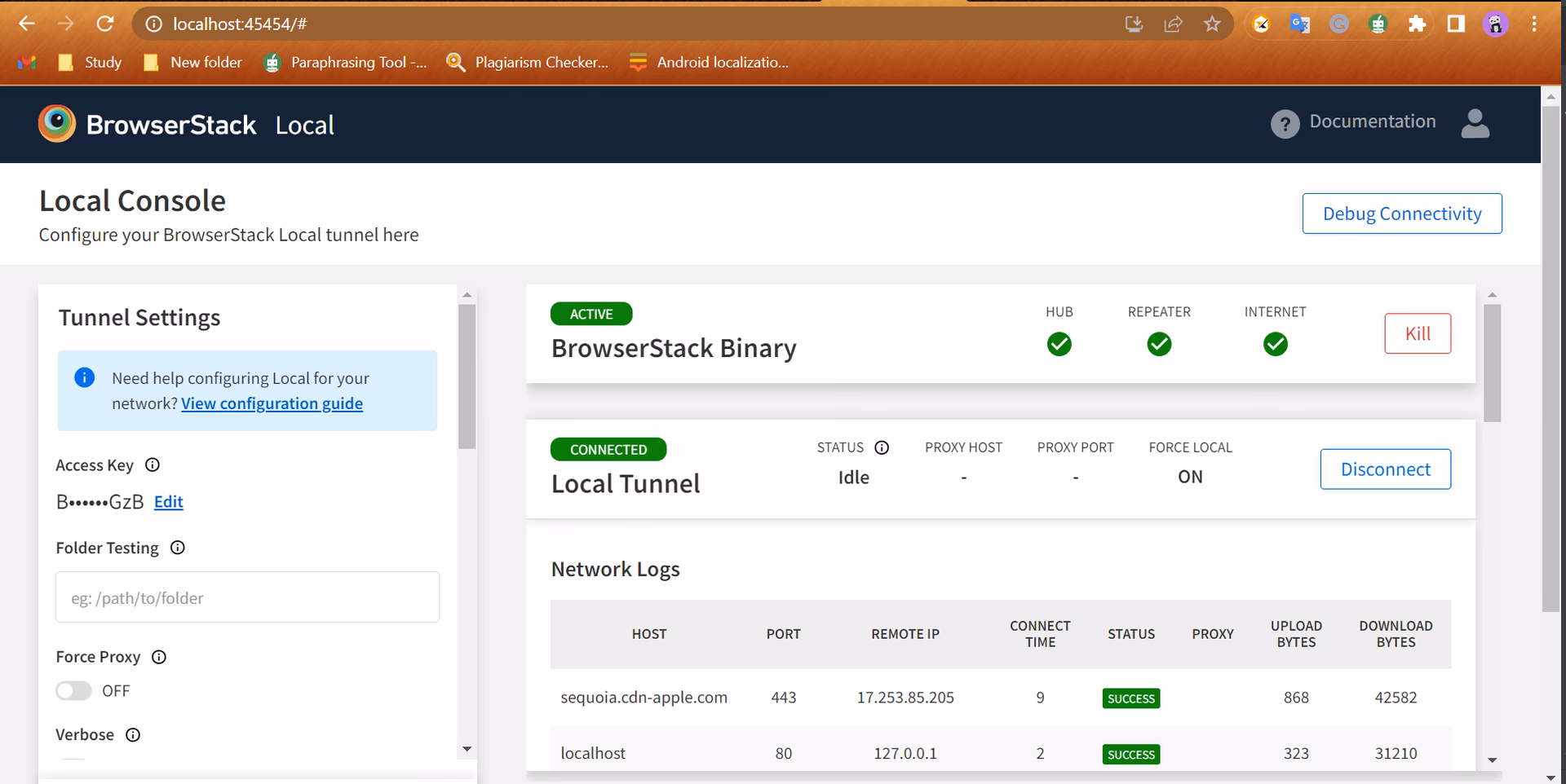How do I connect my app to a localhost server?