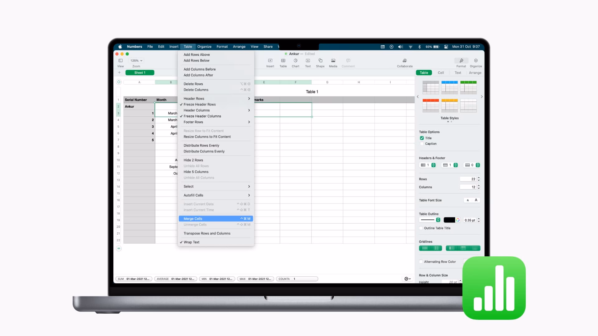 Are merged cells compatible with numbers?