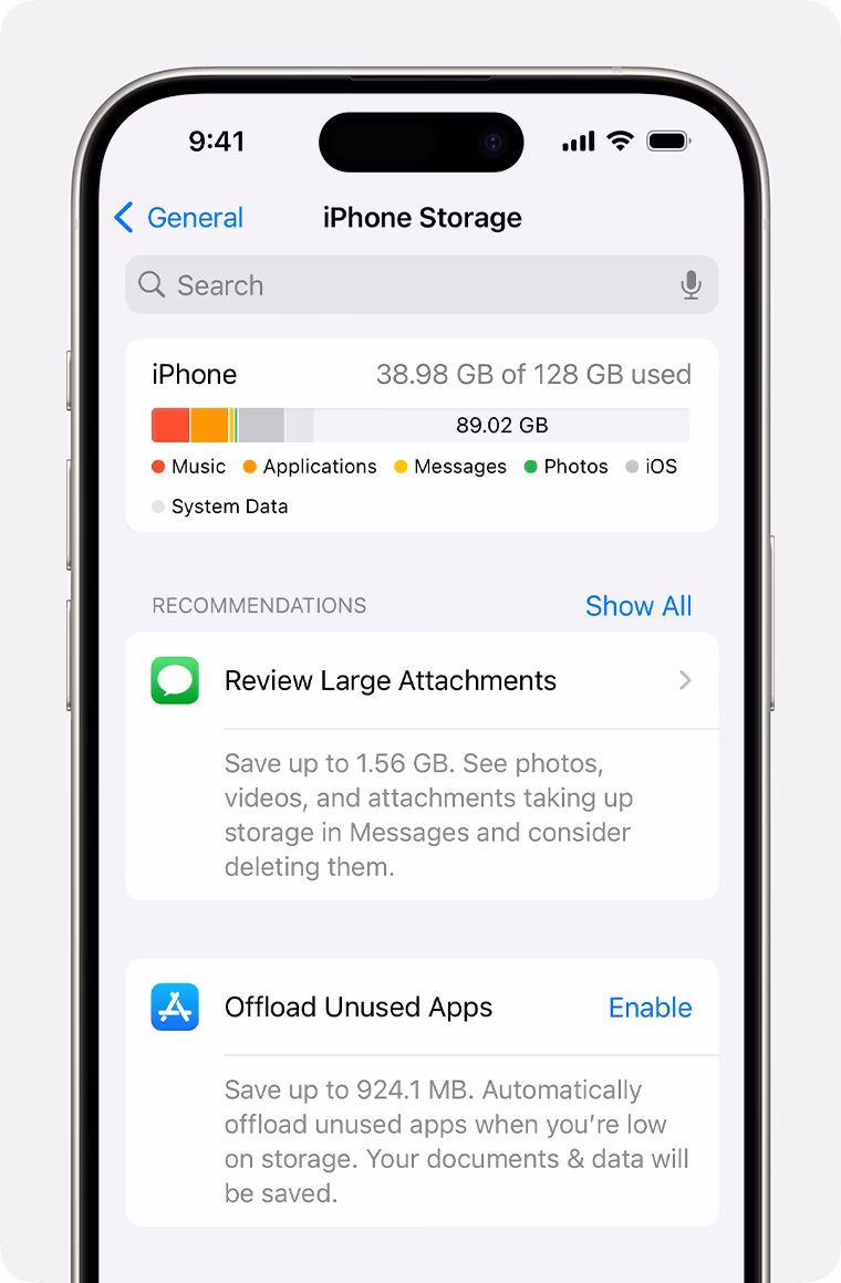 How do I find the internal storage of my iPhone?