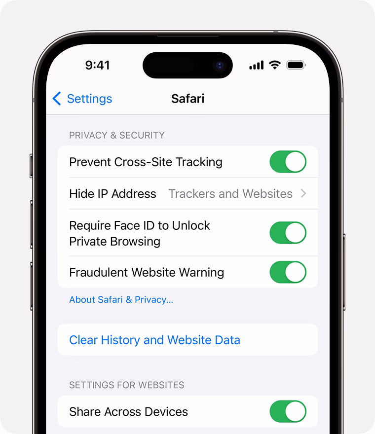 How do I clear Safari history & passwords?