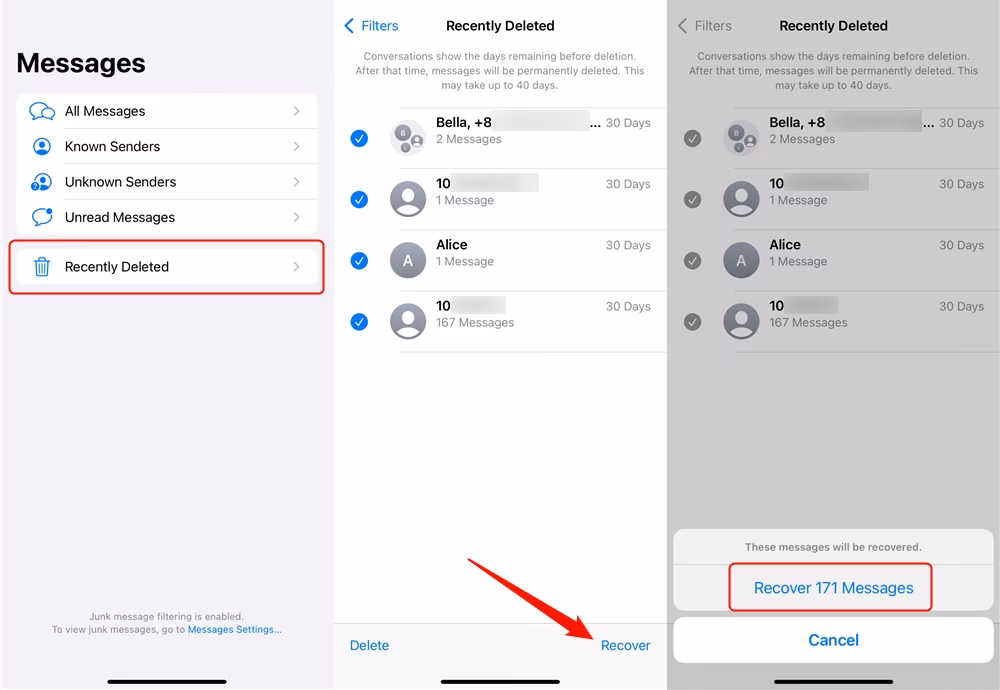 How do I recover deleted messages on iOS 16?