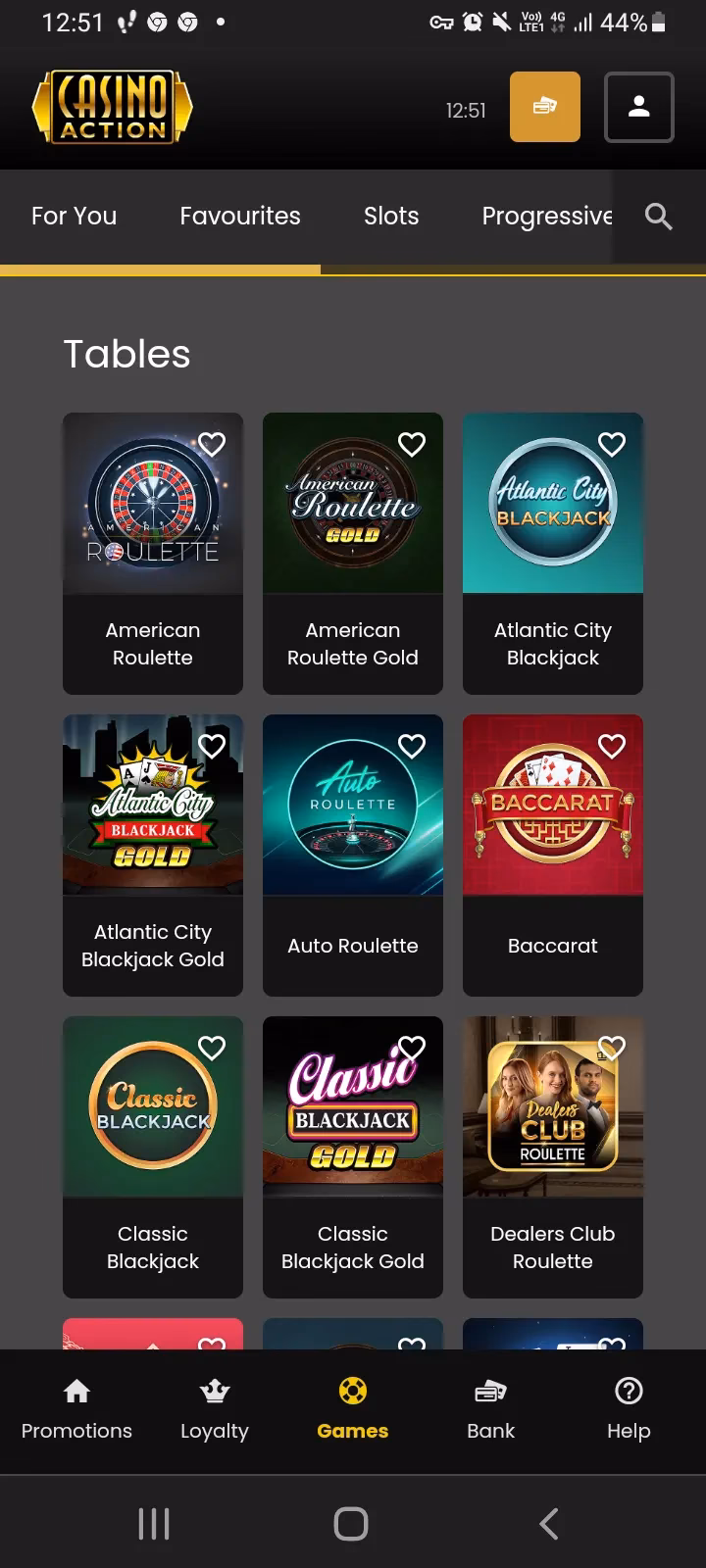What games are available at casino action?