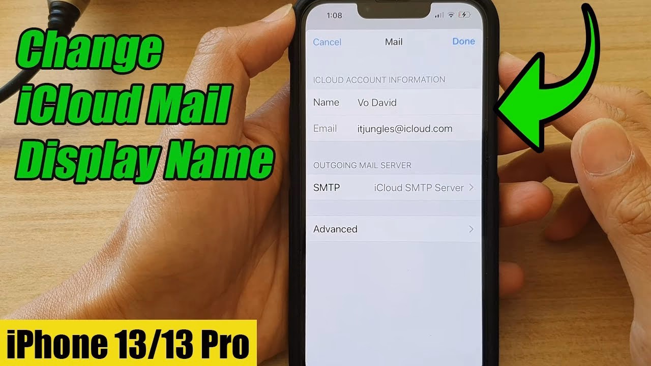 How do I customize my iPhone email account name?