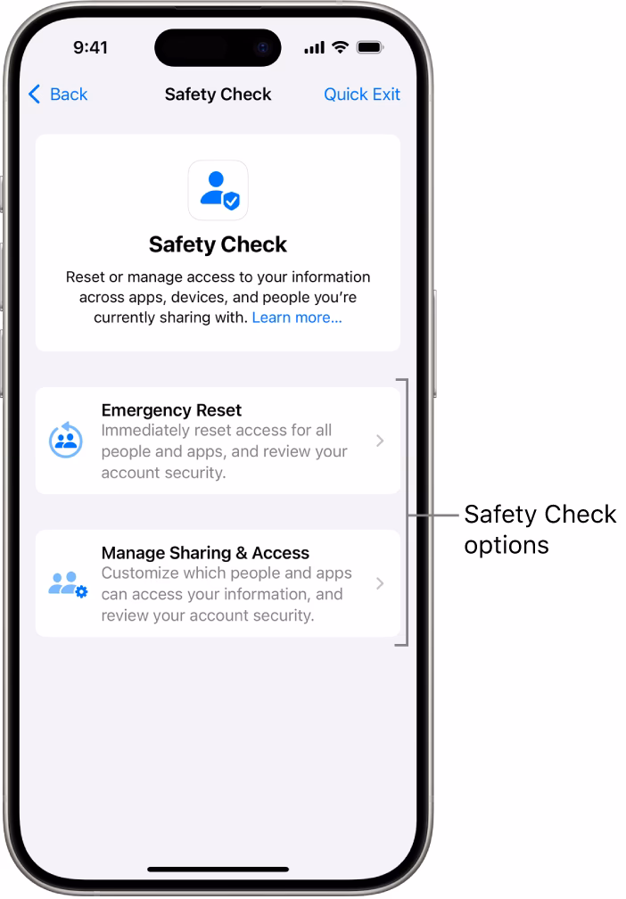 What is safety check on iPhone?