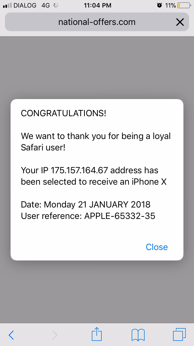 What happens if you see a 'congratulations' pop-up on your iPhone?