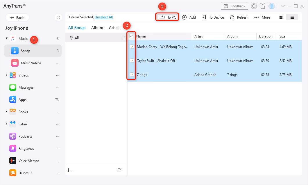 How do I copy songs from iPhone to computer?