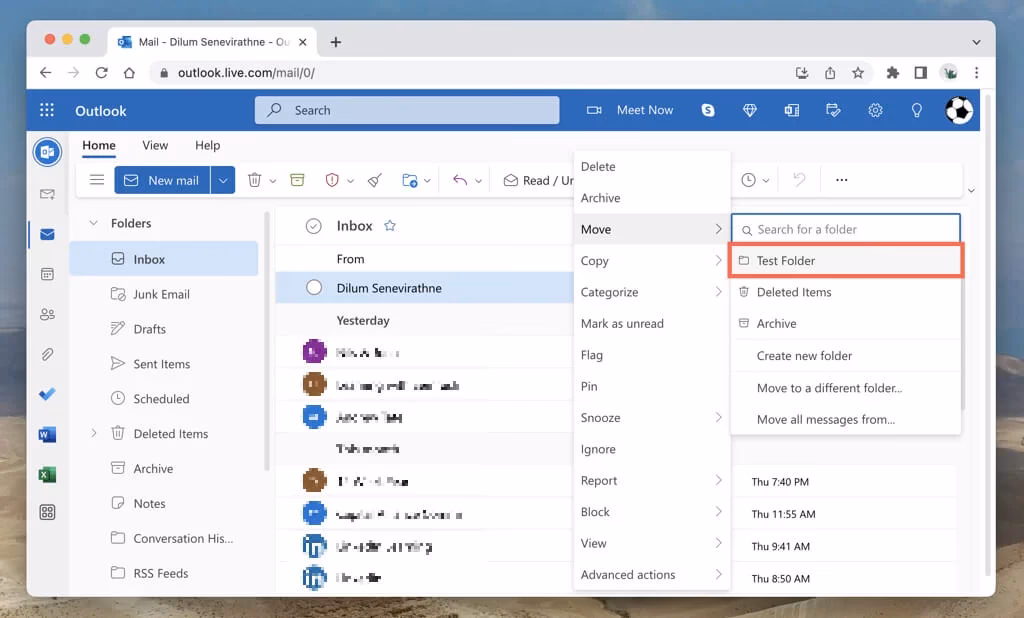 How do I create a folder in outlook?