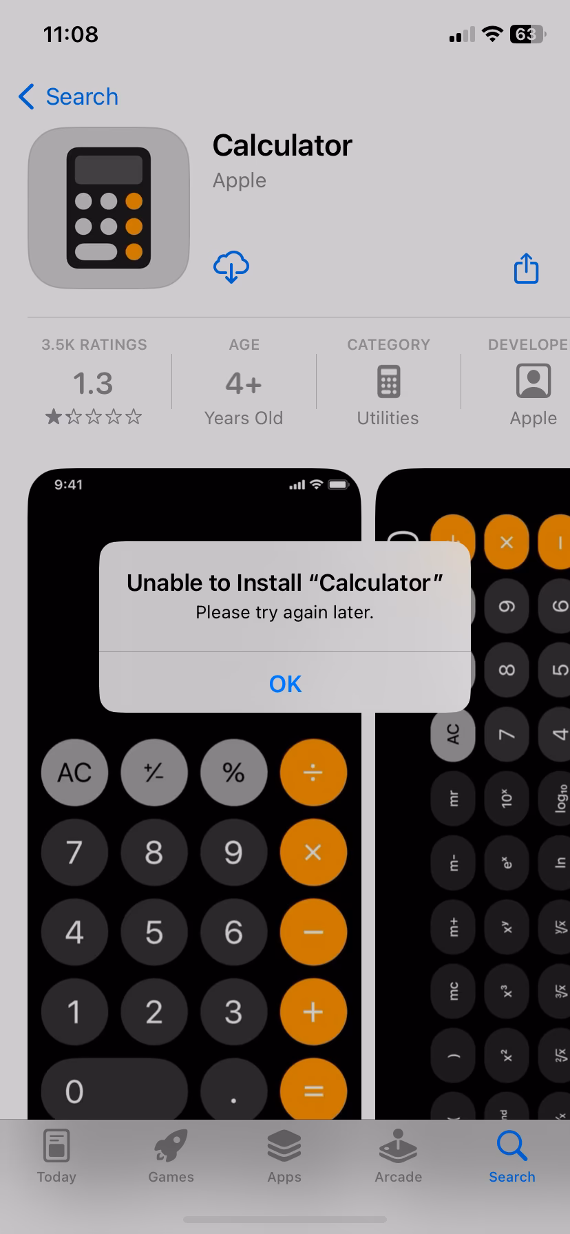Can the calculator app be reinstalled if accidentally deleted?