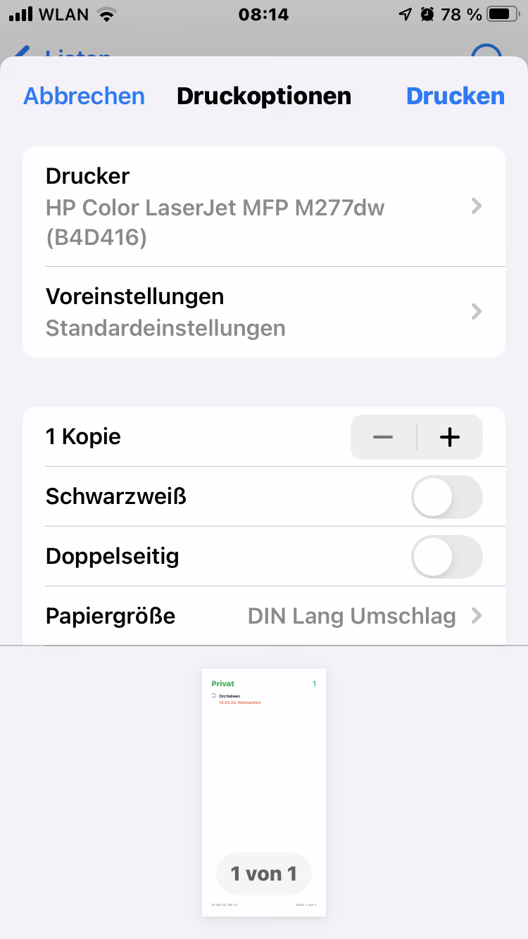 Wie kann ich direkt über das iPhone ausdrucken?