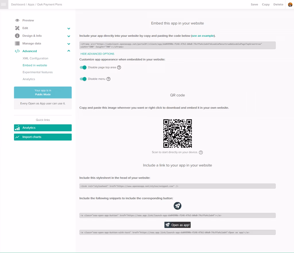 What is a native embedded lowcoder app?