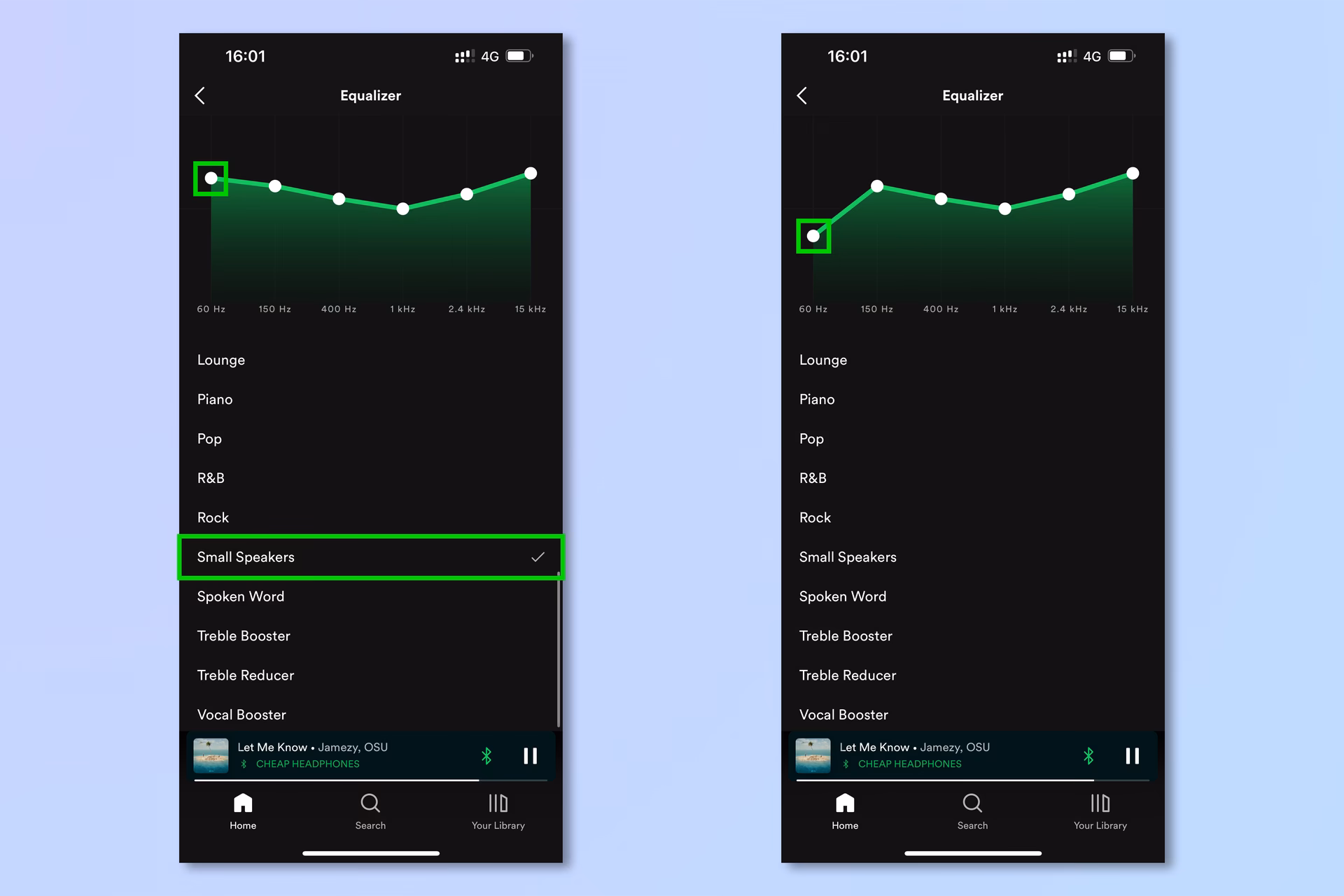How do I set a custom equalizer on Spotify?