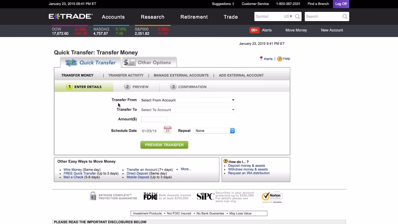 How do I transfer funds from E*trade brokerage to another account?