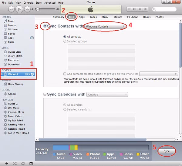 How to export iPhone contacts to vCard format?