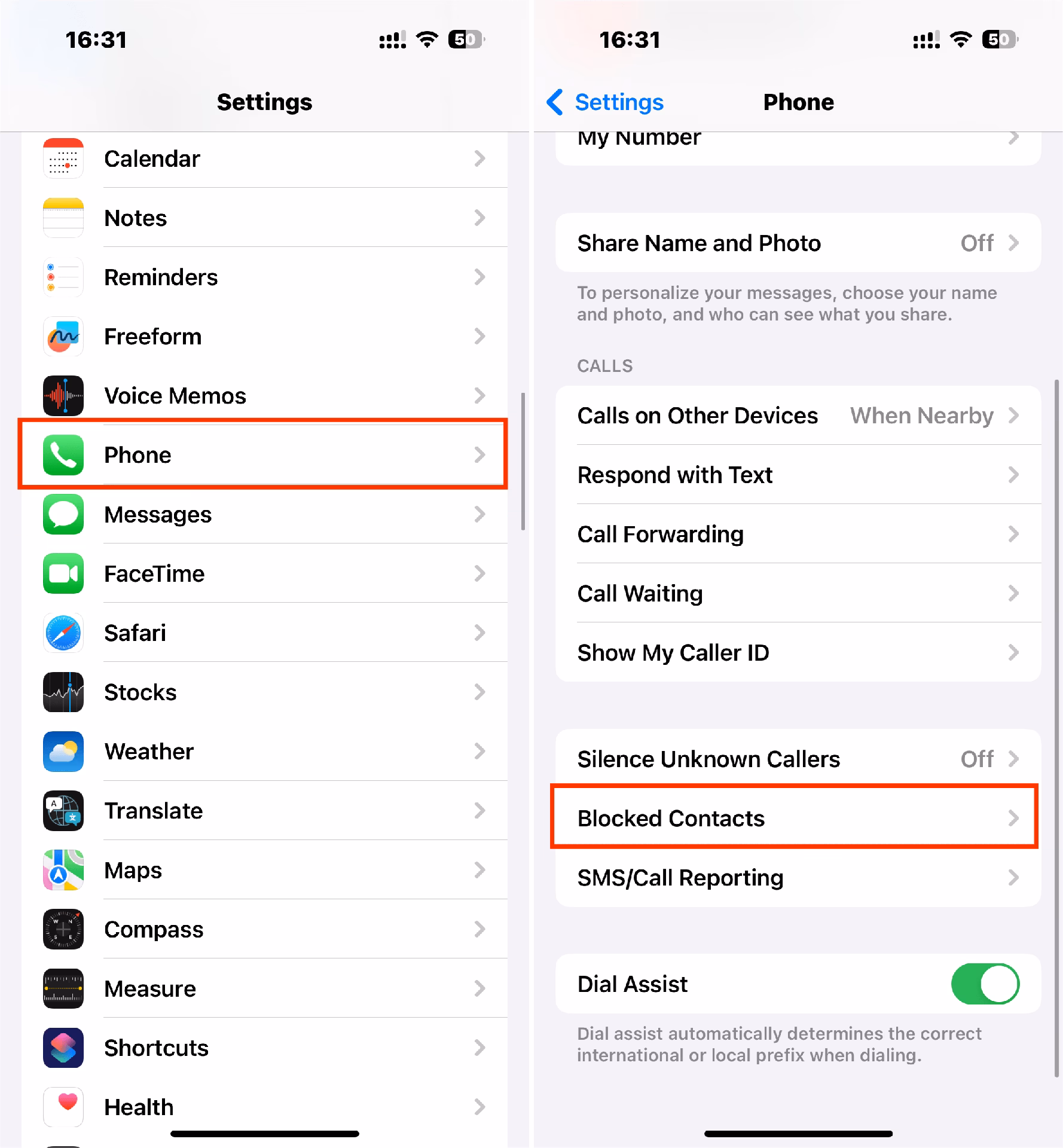 How do I find a list of blocked contacts?