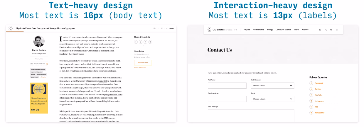 What is the minimum font size for mobile?
