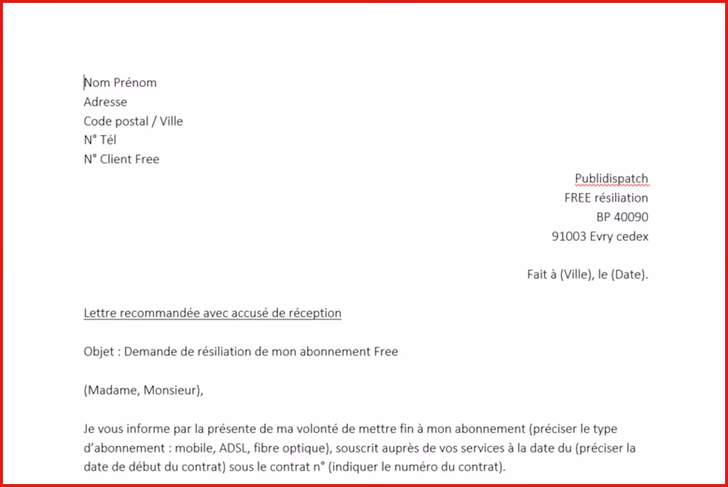 Quel est le préavis de résiliation Free mobile ?