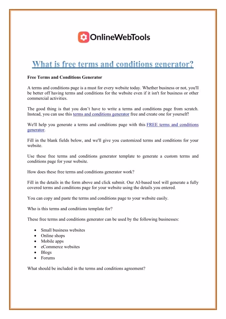 How do I create free terms & conditions?