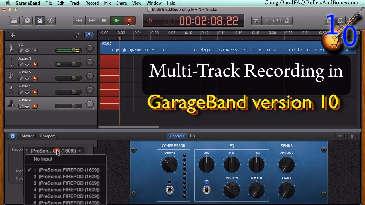 How many tracks can I record in GarageBand?