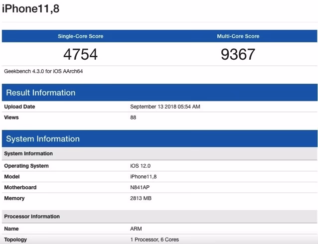 What is the Apple iPhone XR 128GB Geekbench score?