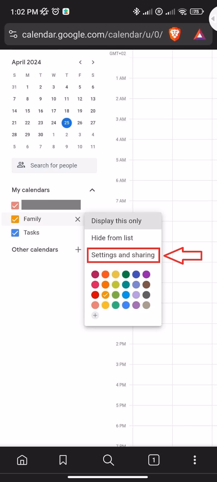 Can I share a Google Calendar on my Android phone or tablet?