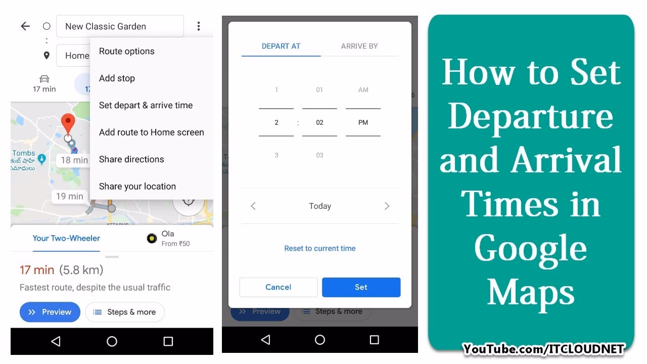 How do I change the arrival time on Google Maps?