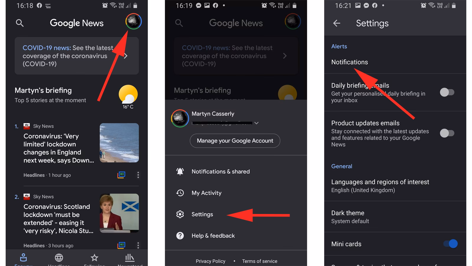 How do I turn off notifications in Google News?