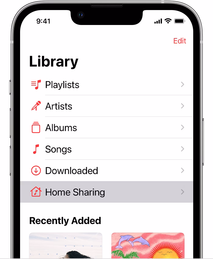 How do I enable home sharing in iTunes?