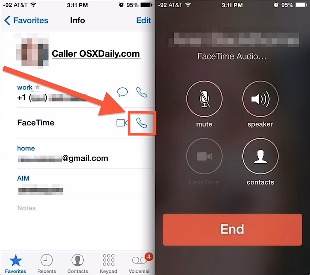 How do I make an audio-only call on FaceTime?