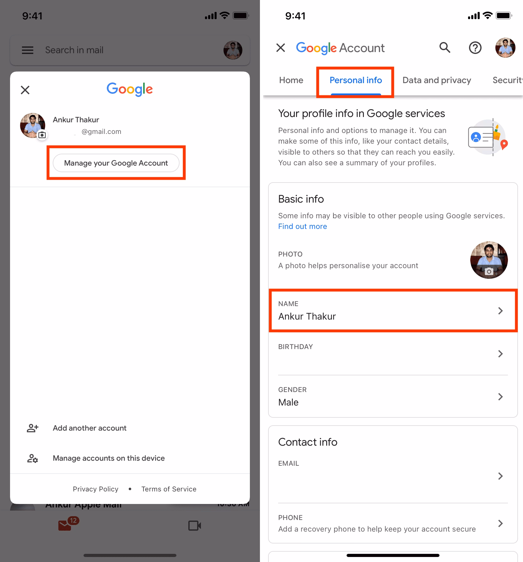 How to change email sender name on iPhone 15?
