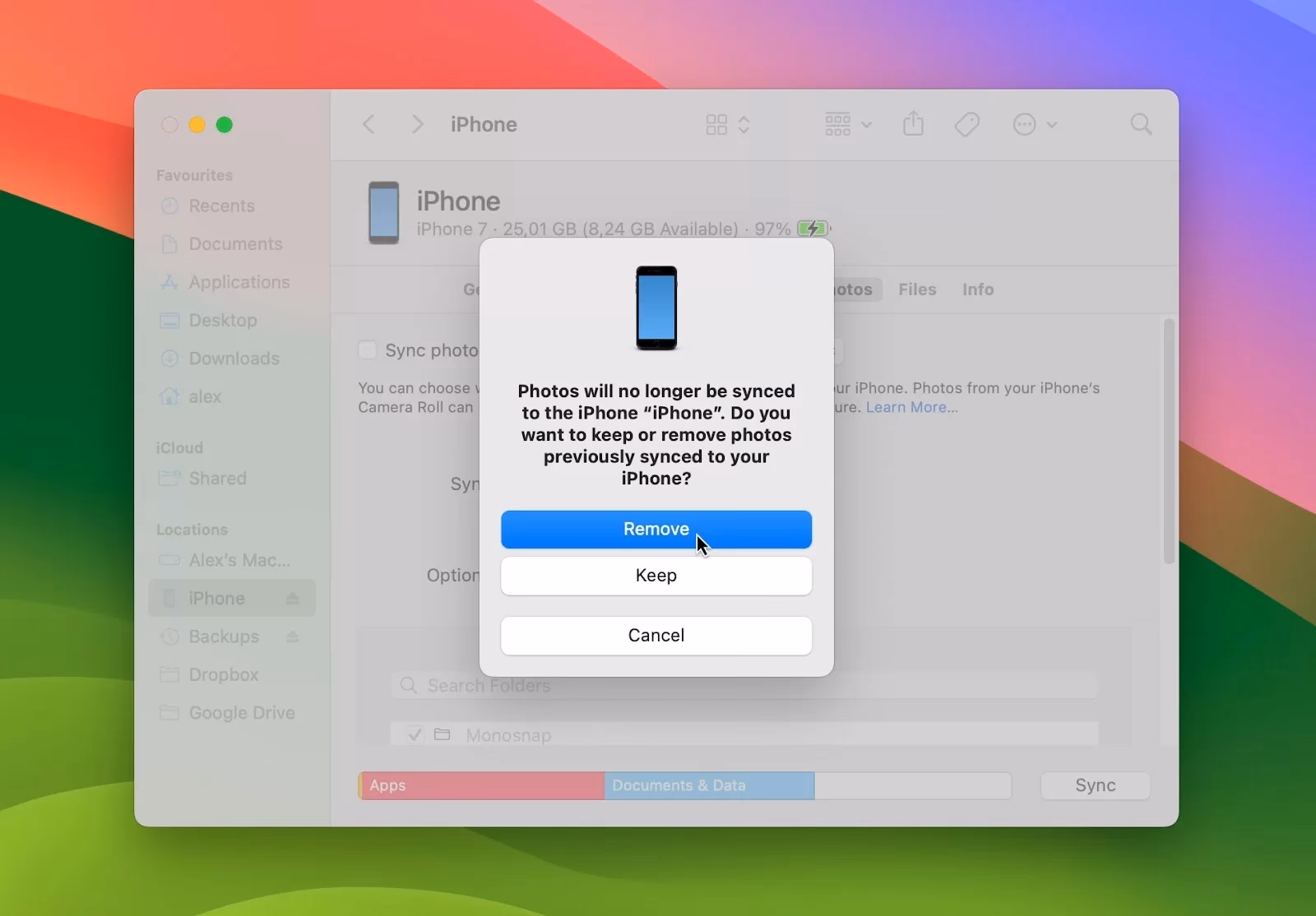 How do I delete imported photos from my iPhone using a Mac?
