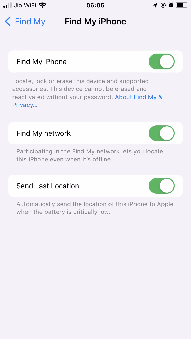 How can I disable Find my iPhone?