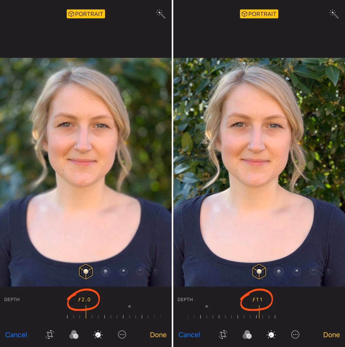 How do I adjust the focus on my iPhone camera?