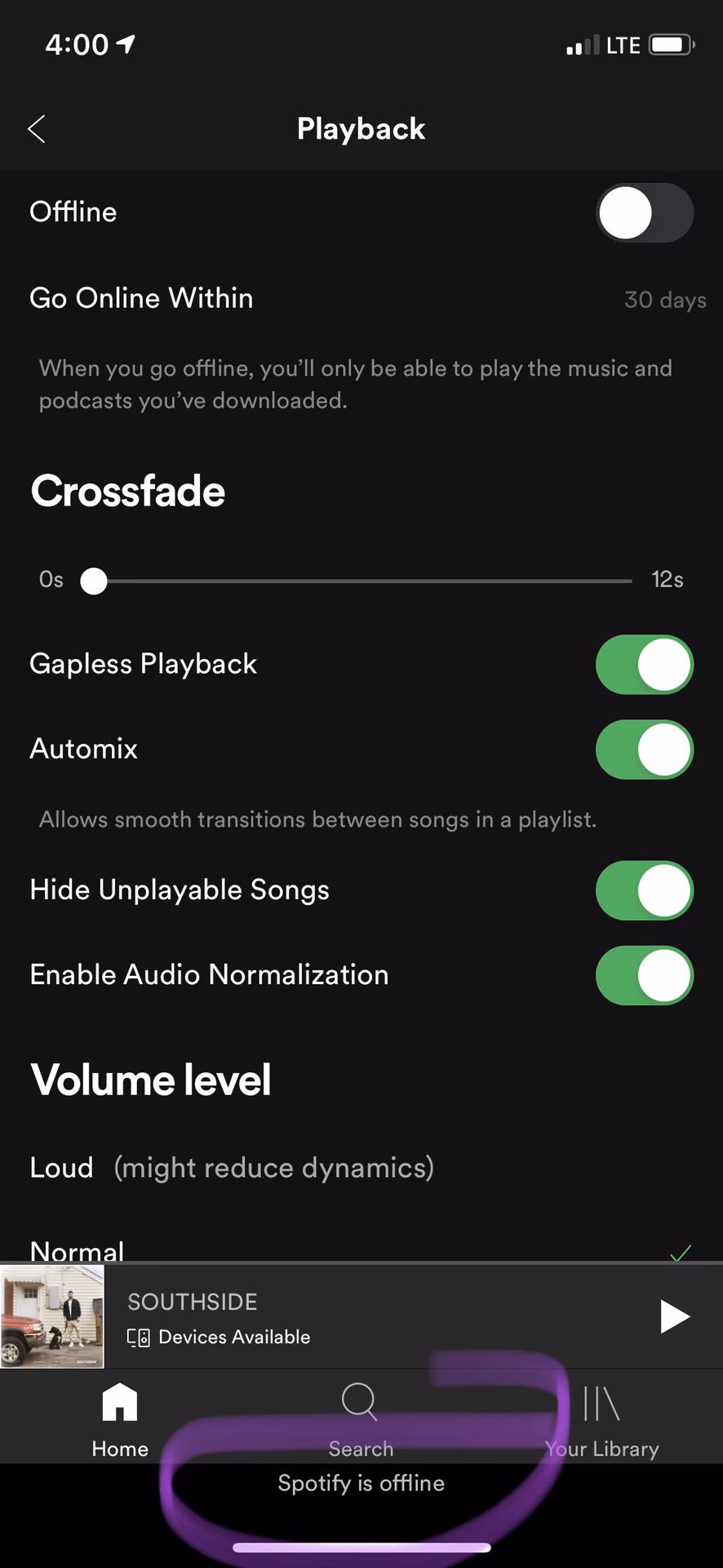 How to turn off Spotify offline mode?