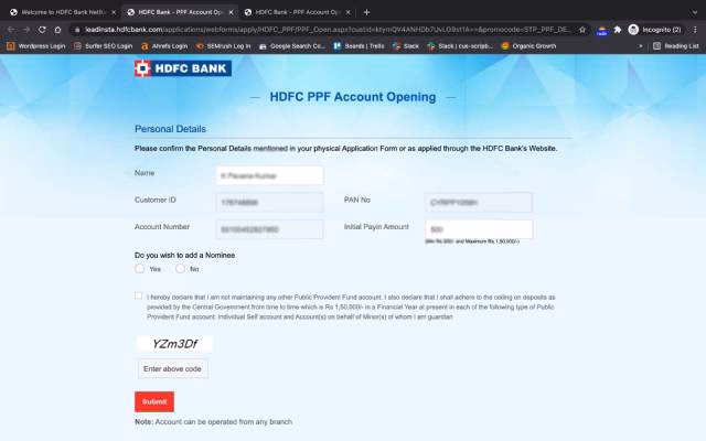 How to transfer PPF account from other bank to HDFC Bank?
