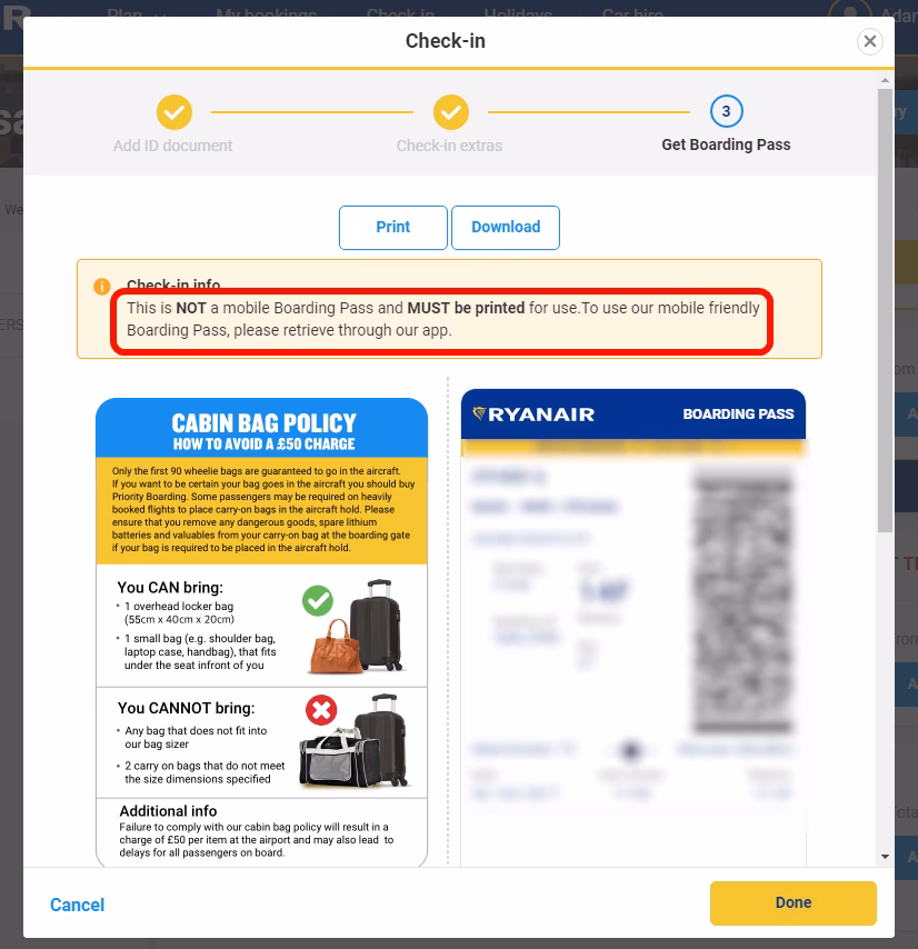 Does Ryanair allow mobile boarding passes?