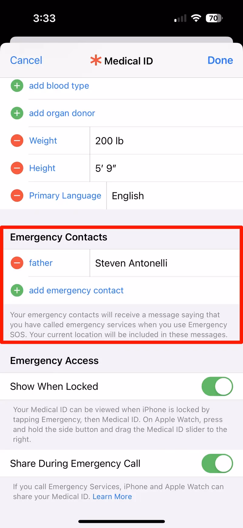 How to remove emergency contacts on iPhone?