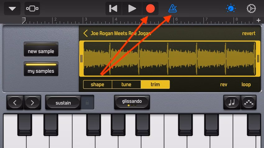How do I save a sample in GarageBand for iPhone?