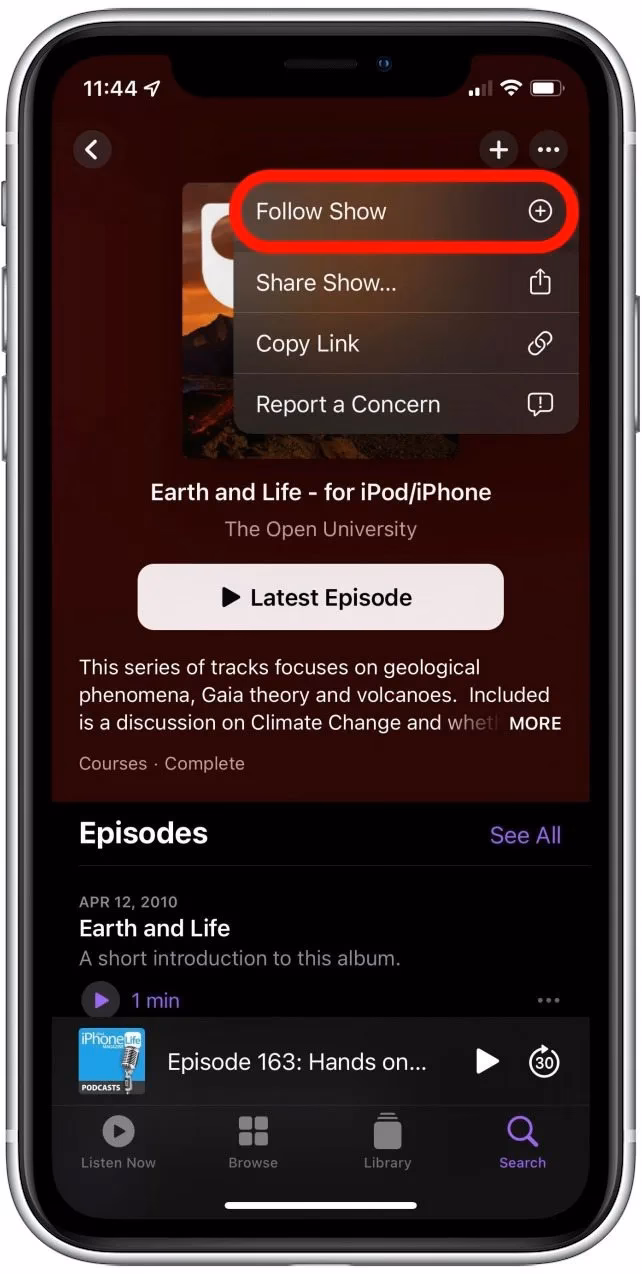 How do I subscribe to a podcast on my iPhone?