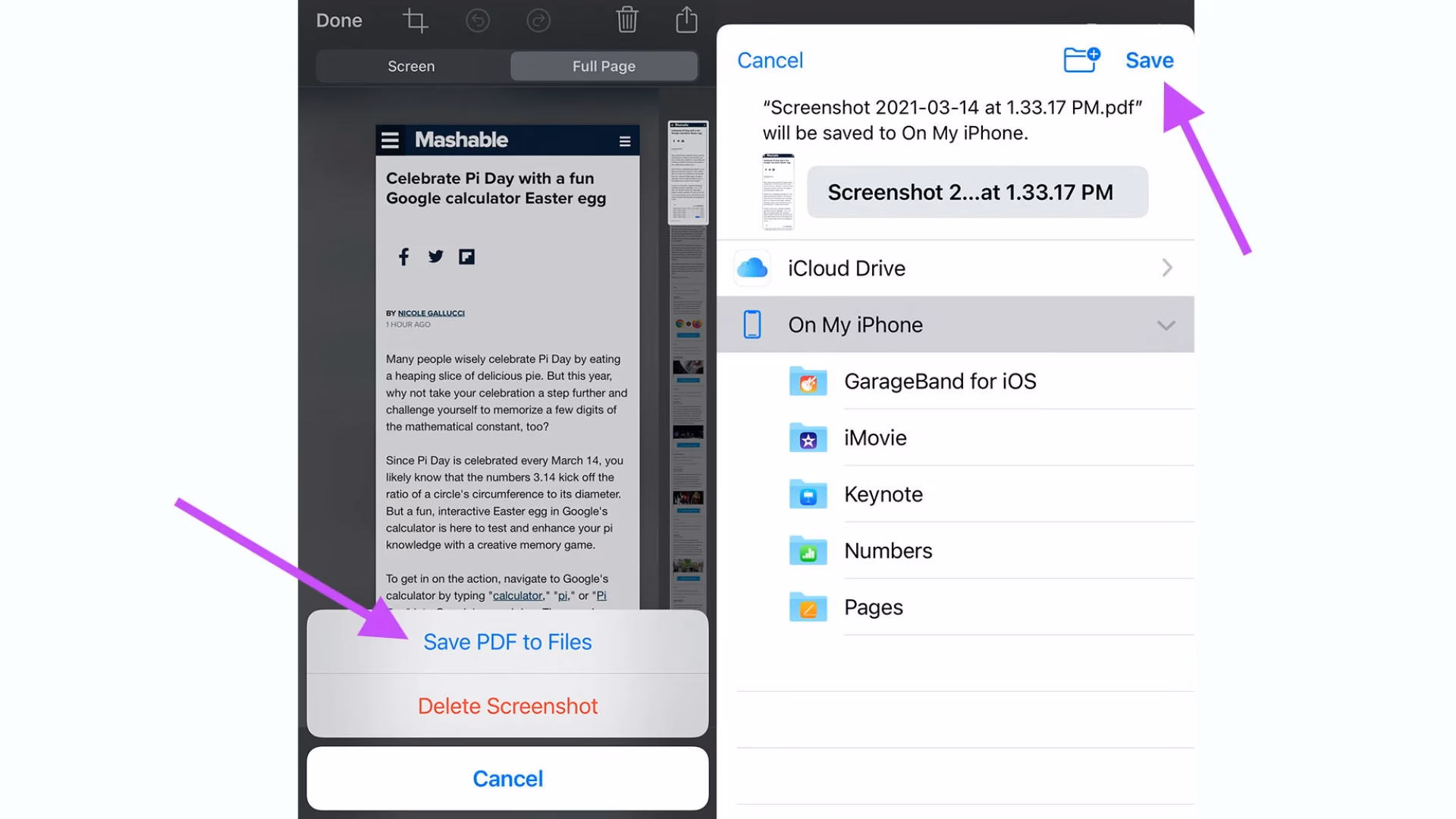How do I save a screenshot on my iPhone?