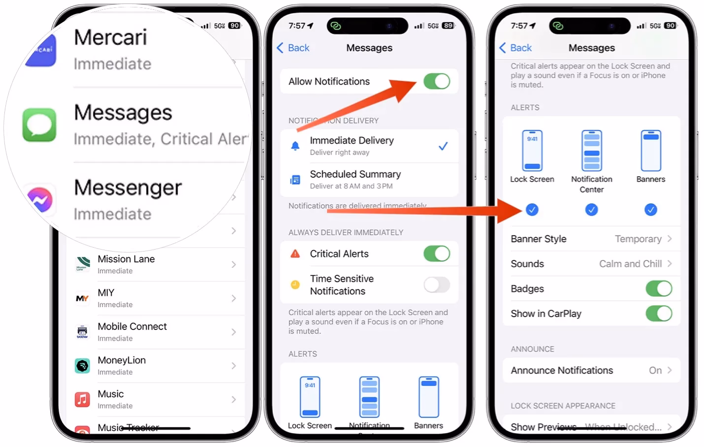 How do I enable push notifications on my iPhone?