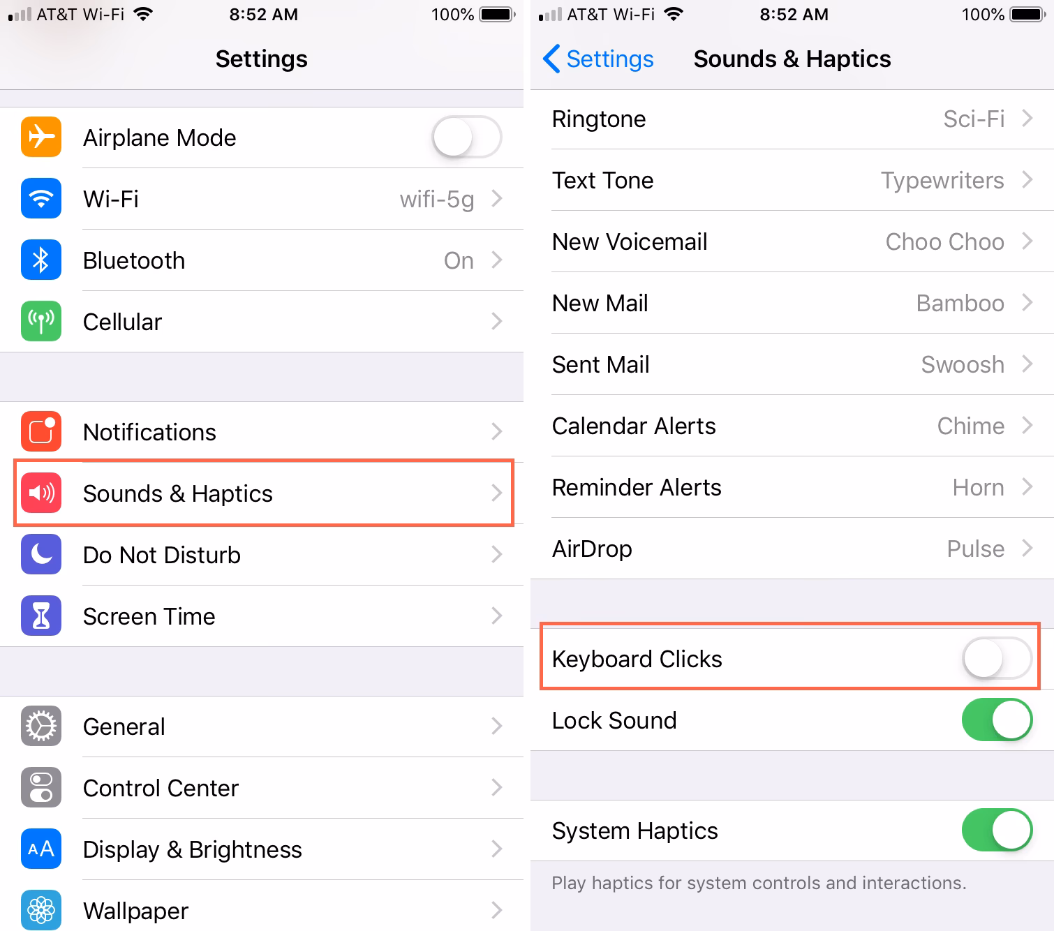 How do I Turn Off keyboard clicks & lock sound?